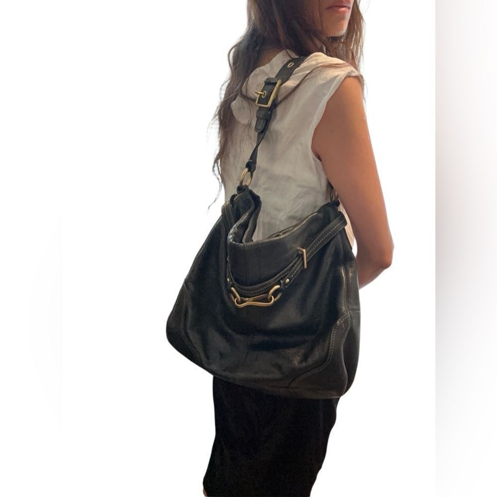 Coach Black Leather Hobo Bag with Gold Hardware - Picture 8 of 9